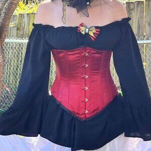 Underbust Red Satin Corset Adjustable Lace Up Back NWT